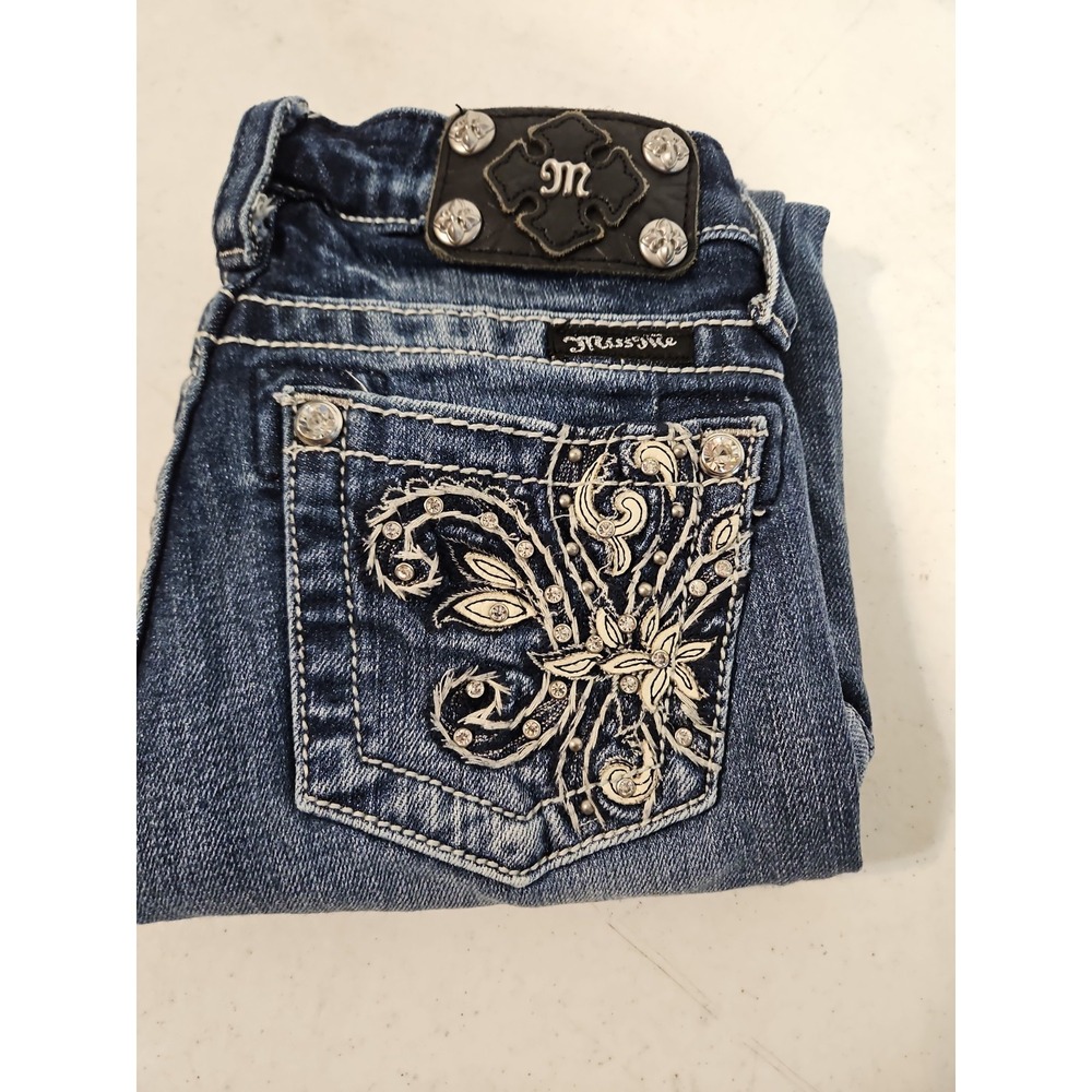 Miss Me Girls Jeans Capri Size 12 W25x18 Embellished Pockets JK5465P Denim(323